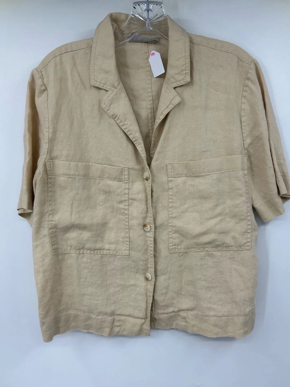 Everlane Women Tan Brown Linen Workwear Shirt Blouse Neutral Size S Short Sleeve